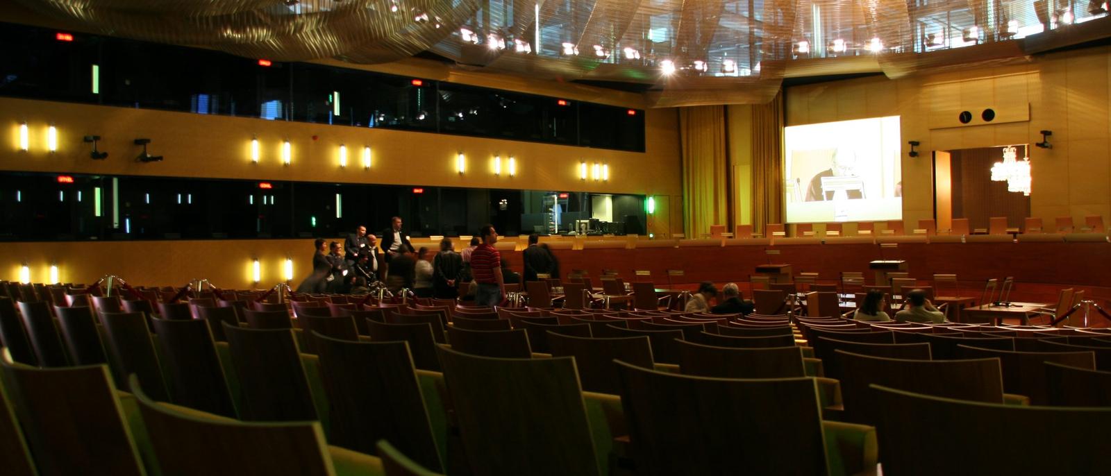 The Grand Courtroom of the Court of Justice of the European Union in Luxembourg.